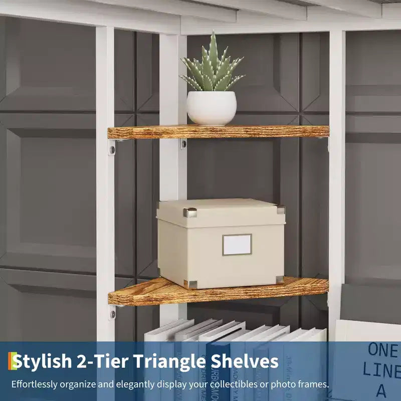 Twin Size Loft Bed with Large Desk and Storage Shelves, Metal Loft Bed with Safety Guardrail and Ladder for Kids and Adults, Space Saving
