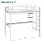 Twin Size Loft Bed with Large Desk and Storage Shelves, Metal Loft Bed with Safety Guardrail and Ladder for Kids and Adults, Space Saving