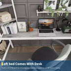 Twin Size Loft Bed with Large Desk and Storage Shelves, Metal Loft Bed with Safety Guardrail and Ladder for Kids and Adults, Space Saving