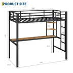 Twin Size Loft Bed with Large Desk and Storage Shelves, Metal Loft Bed with Safety Guardrail and Ladder for Kids and Adults, Space Saving