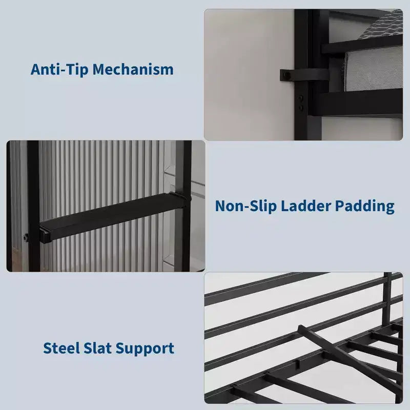 Twin Size Loft Bed with Large Desk and Storage Shelves, Metal Loft Bed with Safety Guardrail and Ladder for Kids and Adults, Space Saving