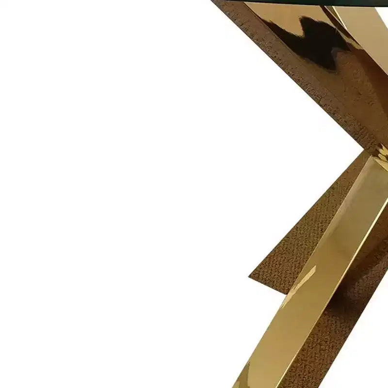 54 Clear and Gold Glass and Metal Cross Leg Base Round Top Dining Table