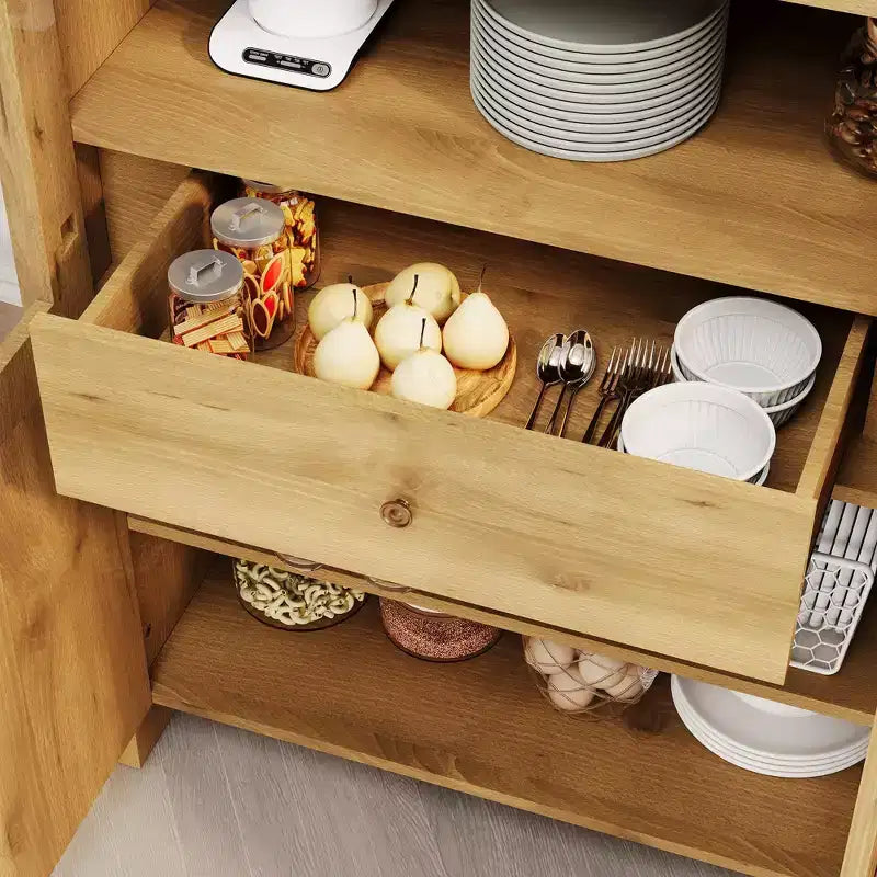 71 Inch Tall Arched Cabinet with Doors, Arched Kitchen Pantry Cabinet with a Hidden Drawer, Adjustable Shelves, Modern Display Storage Cabinets