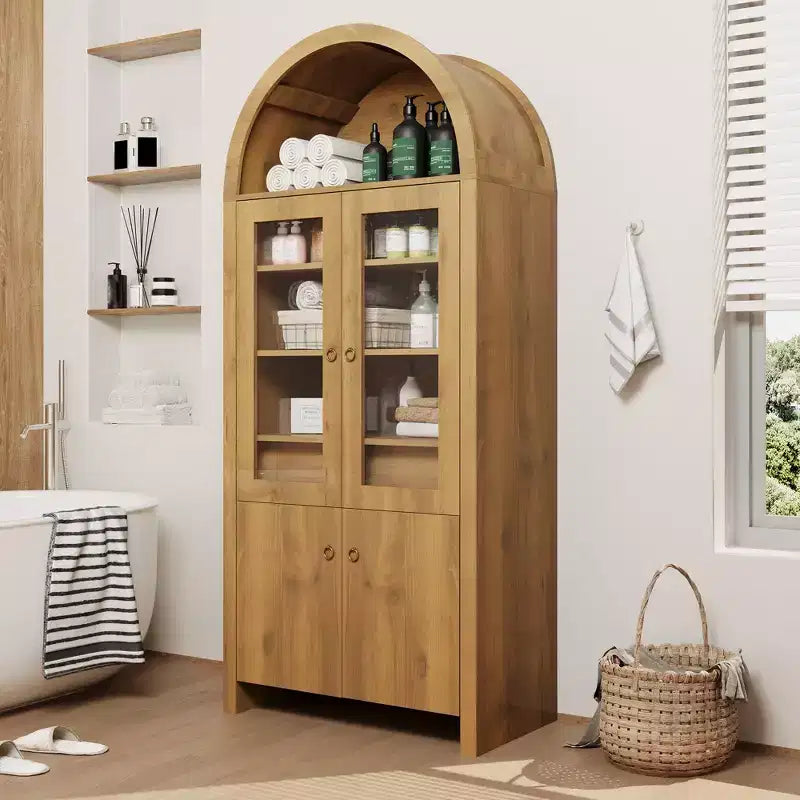 71 Inch Tall Arched Cabinet with Doors, Arched Kitchen Pantry Cabinet with a Hidden Drawer, Adjustable Shelves, Modern Display Storage Cabinets