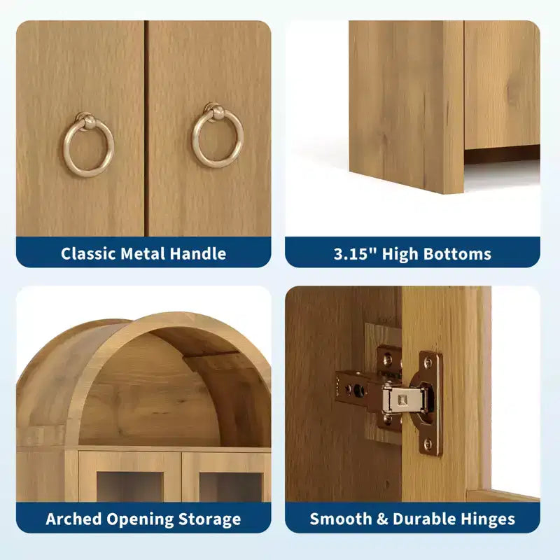 71 Inch Tall Arched Cabinet with Doors, Arched Kitchen Pantry Cabinet with a Hidden Drawer, Adjustable Shelves, Modern Display Storage Cabinets