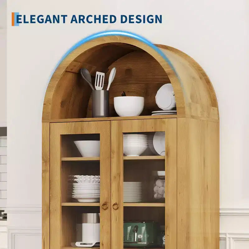 71 Inch Tall Arched Cabinet with Doors, Arched Kitchen Pantry Cabinet with a Hidden Drawer, Adjustable Shelves, Modern Display Storage Cabinets