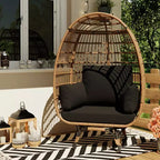 360 Swivel Oversized Egg Chair, PE Rattan Patio Lounge Chair with Plush Cushion, Steel Frame & Metal Base, Waterproof Wicker Basket Design