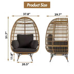 360 Swivel Oversized Egg Chair, PE Rattan Patio Lounge Chair with Plush Cushion, Steel Frame & Metal Base, Waterproof Wicker Basket Design