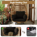 360 Swivel Oversized Egg Chair, PE Rattan Patio Lounge Chair with Plush Cushion, Steel Frame & Metal Base, Waterproof Wicker Basket Design