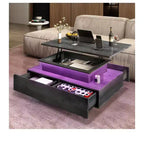 Farmhouse Lift Top LED Coffee Tables with Storage 4 Drawers Center Table For Living Room