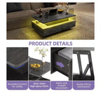 Farmhouse Lift Top LED Coffee Tables with Storage 4 Drawers Center Table For Living Room