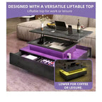 Farmhouse Lift Top LED Coffee Tables with Storage 4 Drawers Center Table For Living Room