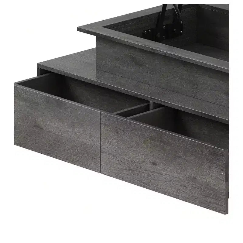Farmhouse Lift Top LED Coffee Tables with Storage 4 Drawers Center Table For Living Room