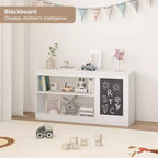 3-in-1 Kids Bookshelf and Toy Storage Cabinet with Chalkboard, Dual Open Shelves - White