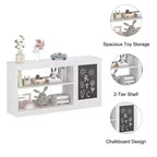 3-in-1 Kids Bookshelf and Toy Storage Cabinet with Chalkboard, Dual Open Shelves - White