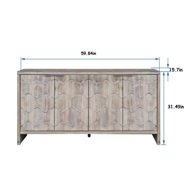 Sideboard Buffet Cabinet, Kitchen Pantry Storage Cabinet with 4 Metal Door Handles,Hexagonal Pattern Coffee Bar Cabinet