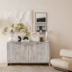 Sideboard Buffet Cabinet, Kitchen Pantry Storage Cabinet with 4 Metal Door Handles,Hexagonal Pattern Coffee Bar Cabinet