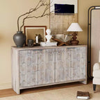 Sideboard Buffet Cabinet, Kitchen Pantry Storage Cabinet with 4 Metal Door Handles,Hexagonal Pattern Coffee Bar Cabinet