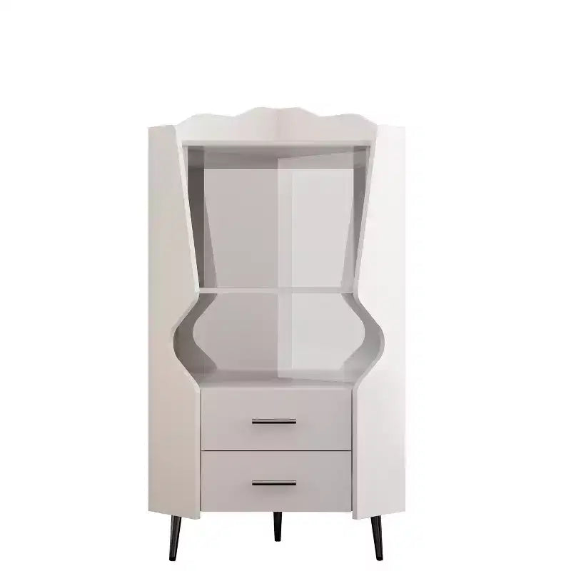 Modern Corner Bar Cabinet with Shelves and Drawers, for Dining or Living Room, White