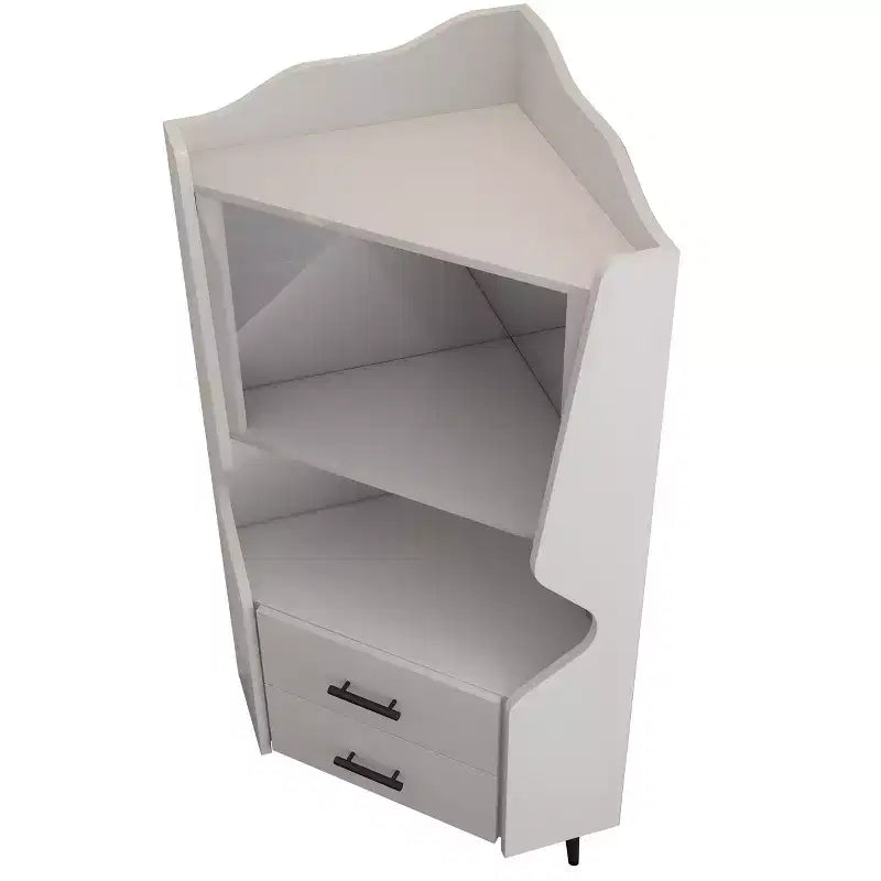 Modern Corner Bar Cabinet with Shelves and Drawers, for Dining or Living Room, White