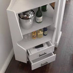 Modern Corner Bar Cabinet with Shelves and Drawers, for Dining or Living Room, White