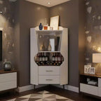 Modern Corner Bar Cabinet with Shelves and Drawers, for Dining or Living Room, White