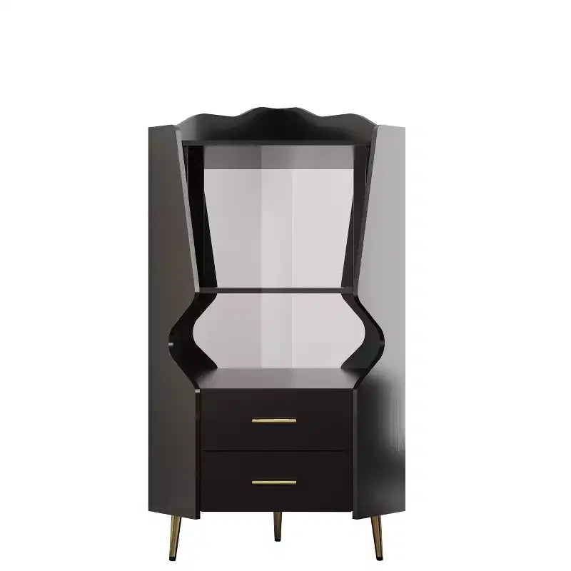 Modern Corner Bar Cabinet with Shelves and Drawers, for Dining or Living Room, Black