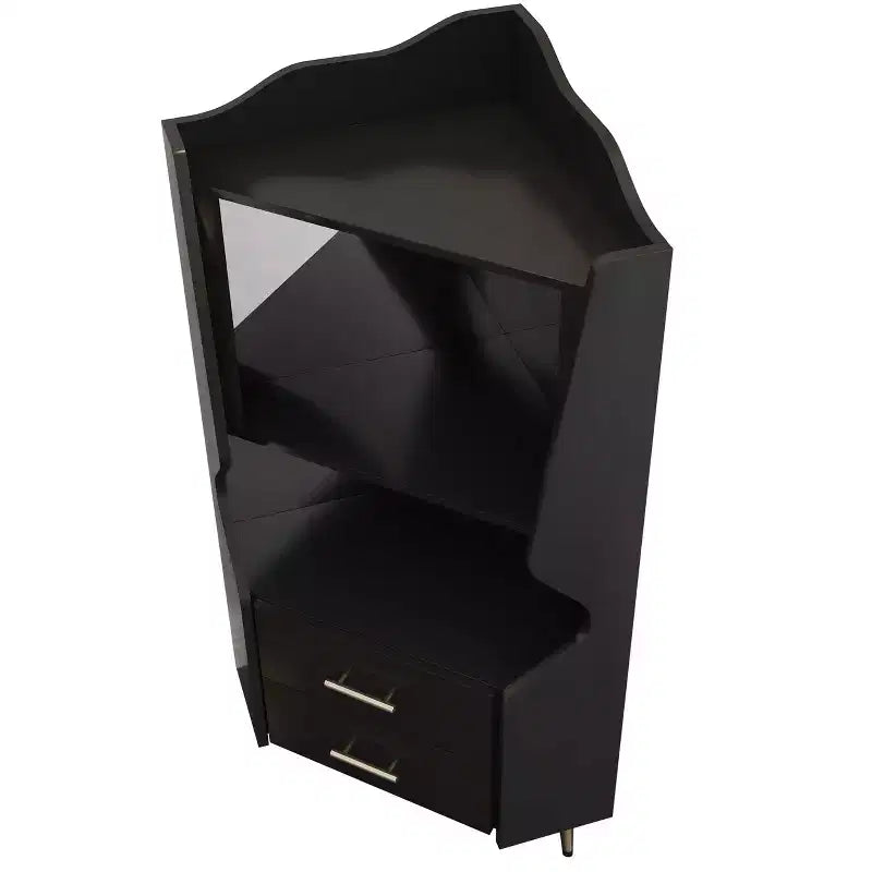 Modern Corner Bar Cabinet with Shelves and Drawers, for Dining or Living Room, Black