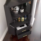 Modern Corner Bar Cabinet with Shelves and Drawers, for Dining or Living Room, Black
