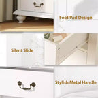 Bedroom vanity with intricately carved metal handles, featuring a tall cabinet with wooden legs. Suitable for bedrooms, living rooms, and hallways.