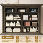 Bedroom vanity with intricately carved metal handles, featuring a tall cabinet with wooden legs. Suitable for bedrooms, living rooms, and hallways.