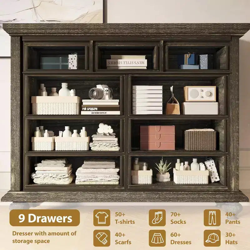 Bedroom vanity with intricately carved metal handles, featuring a tall cabinet with wooden legs. Suitable for bedrooms, living rooms, and hallways.