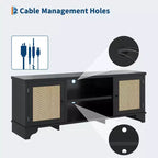 Rattan TV Stand Fits TVs Up to 70 Inches, Boho Entertainment Center with Cabinets and Open Shelves, Wooden Media Console Table for Living Room