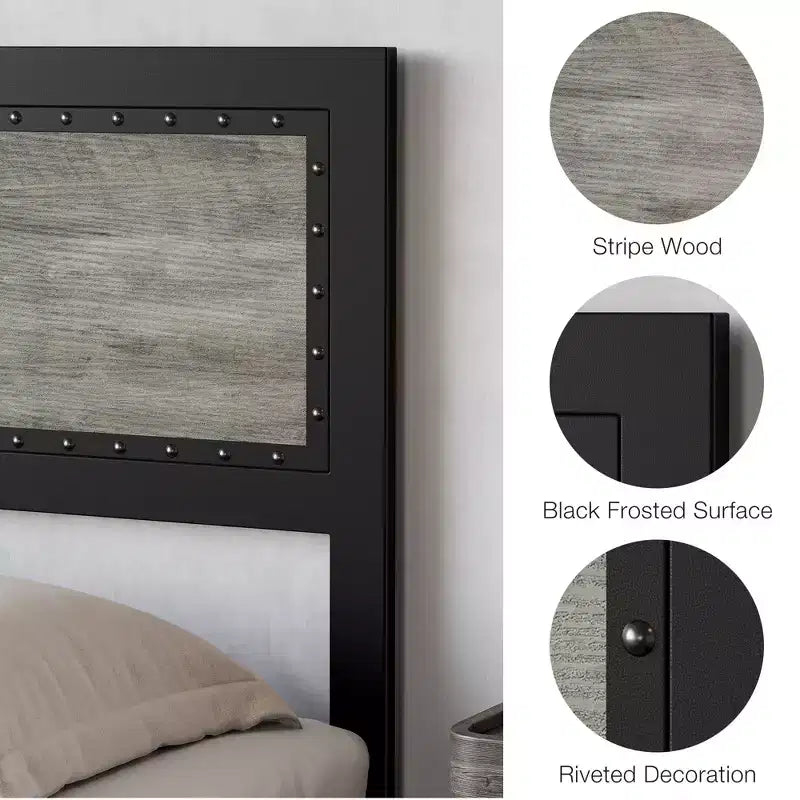 Full Size Bed Frame with 4 Storage Drawers, Metal Slats Support, No Box Spring Needed, Noise-Free Design