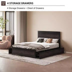 Full Size Bed Frame with 4 Storage Drawers, Metal Slats Support, No Box Spring Needed, Noise-Free Design