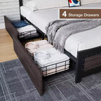 Full Size Bed Frame with 4 Storage Drawers, Metal Slats Support, No Box Spring Needed, Noise-Free Design