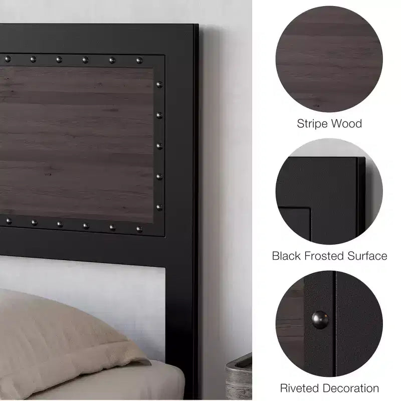 Full Size Bed Frame with 4 Storage Drawers, Metal Slats Support, No Box Spring Needed, Noise-Free Design