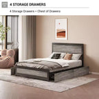 Full Size Bed Frame with 4 Storage Drawers, Metal Slats Support, No Box Spring Needed, Noise-Free Design