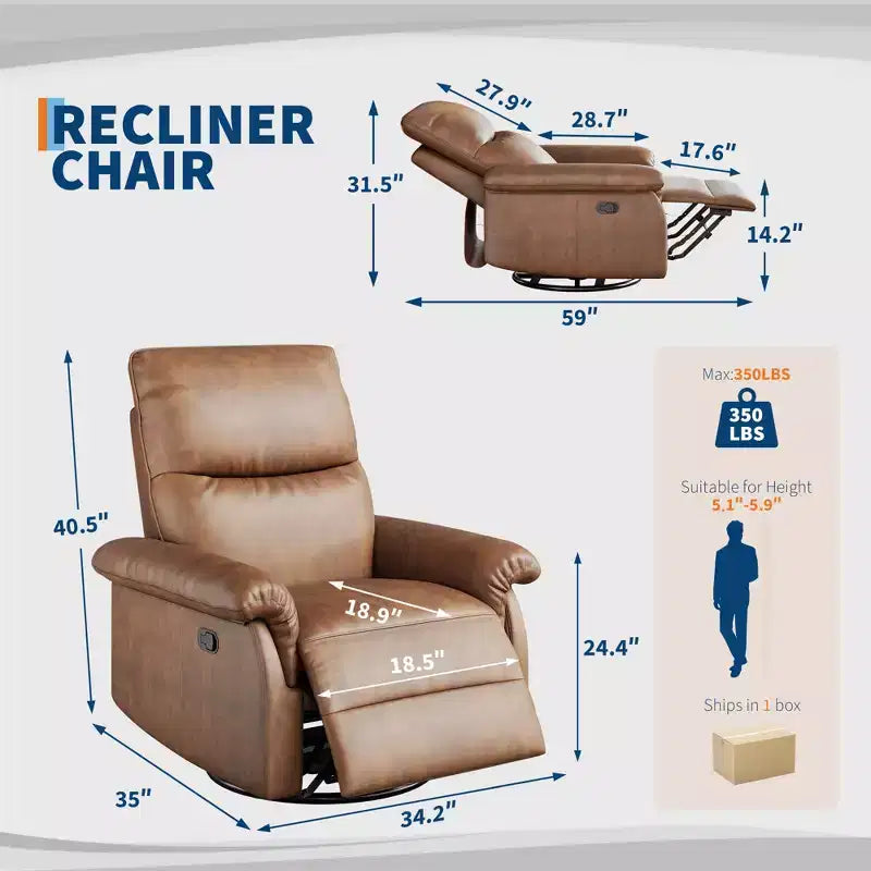Manual Recliner Chair, Swivel Rocker with Padded Armrests, Modern Upholstered Reclining Chair for Living Room, Nursery, Bedroom