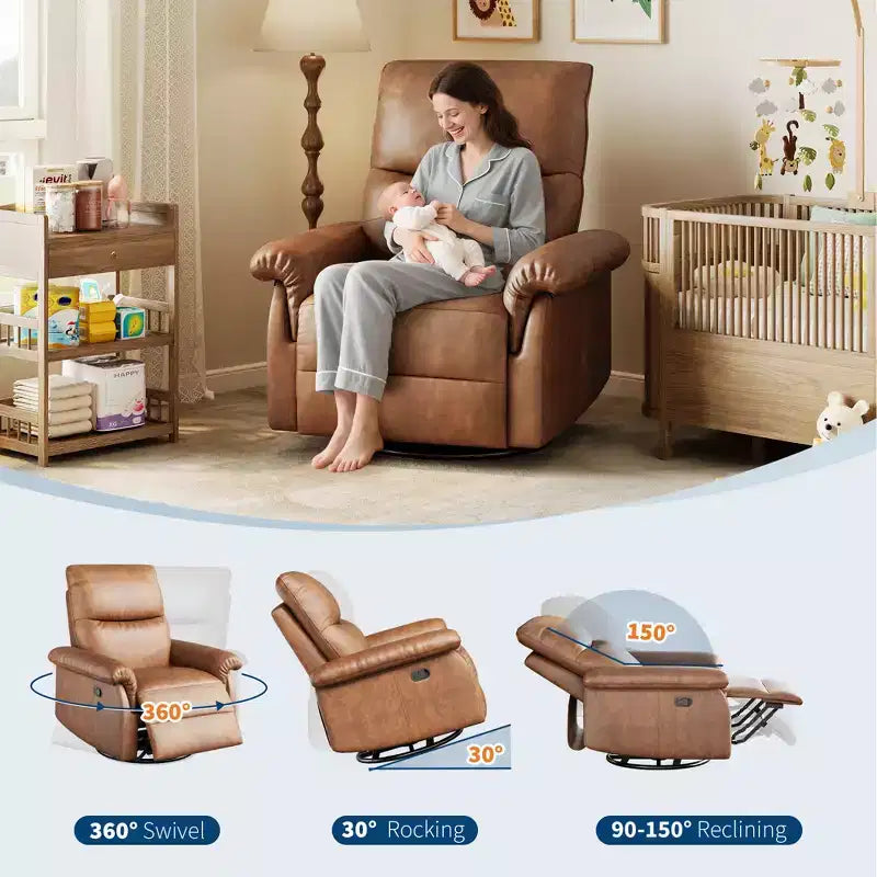 Manual Recliner Chair, Swivel Rocker with Padded Armrests, Modern Upholstered Reclining Chair for Living Room, Nursery, Bedroom