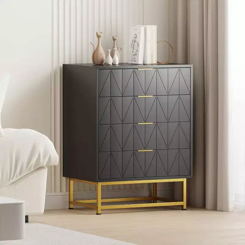 TV Stand,Nightstand,Side Table, Organizer Storage with Metal Handles,4 Drawer Dresser ,Small Dresser Storage Cabinet for Bedroom, Living Room