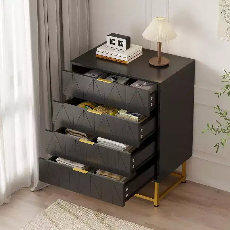 TV Stand,Nightstand,Side Table, Organizer Storage with Metal Handles,4 Drawer Dresser ,Small Dresser Storage Cabinet for Bedroom, Living Room