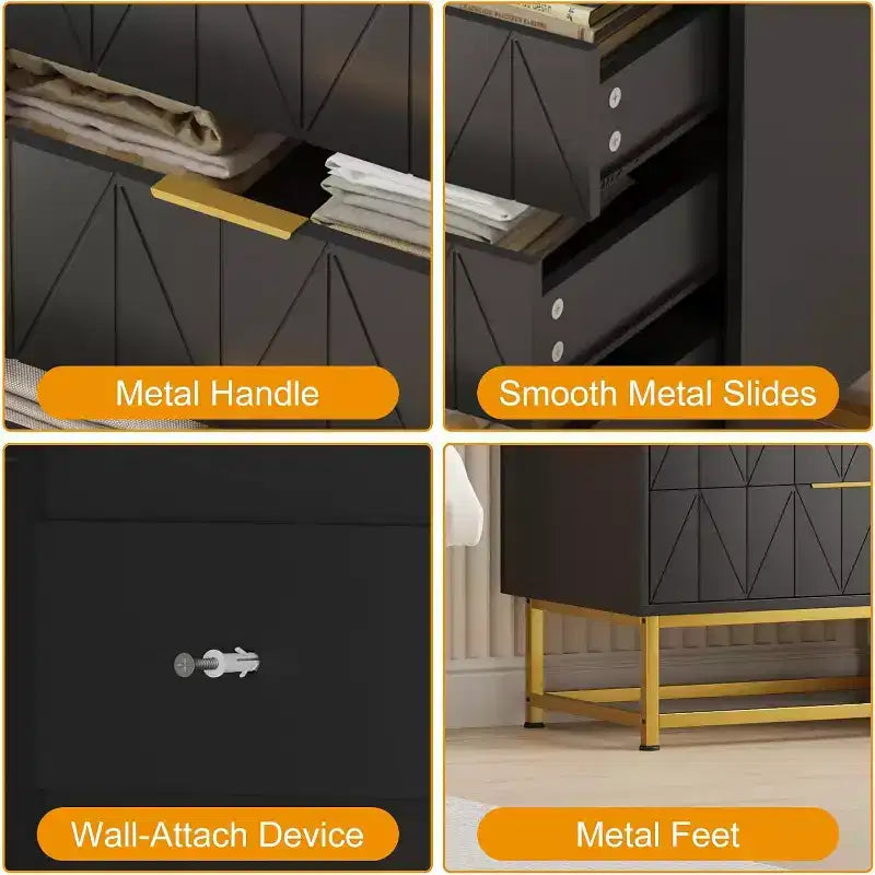 TV Stand,Nightstand,Side Table, Organizer Storage with Metal Handles,4 Drawer Dresser ,Small Dresser Storage Cabinet for Bedroom, Living Room