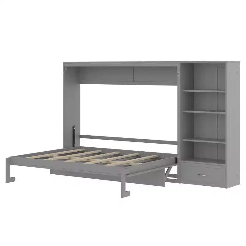 Queen Foldable Platform Bed & Murphy Bed with Height Adjustable Storage Compartments