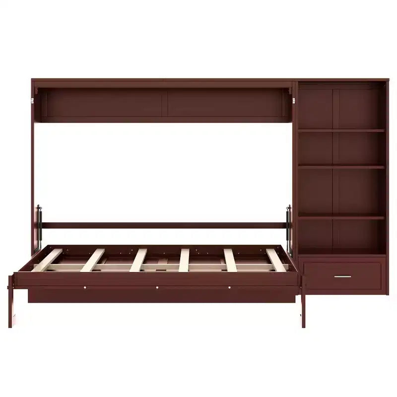 Queen Foldable Platform Bed & Murphy Bed with Height Adjustable Storage Compartments