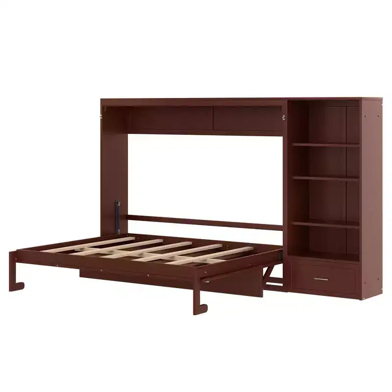 Queen Foldable Platform Bed & Murphy Bed with Height Adjustable Storage Compartments