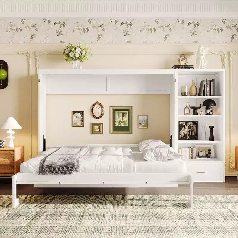 Queen Foldable Platform Bed & Murphy Bed with Height Adjustable Storage Compartments