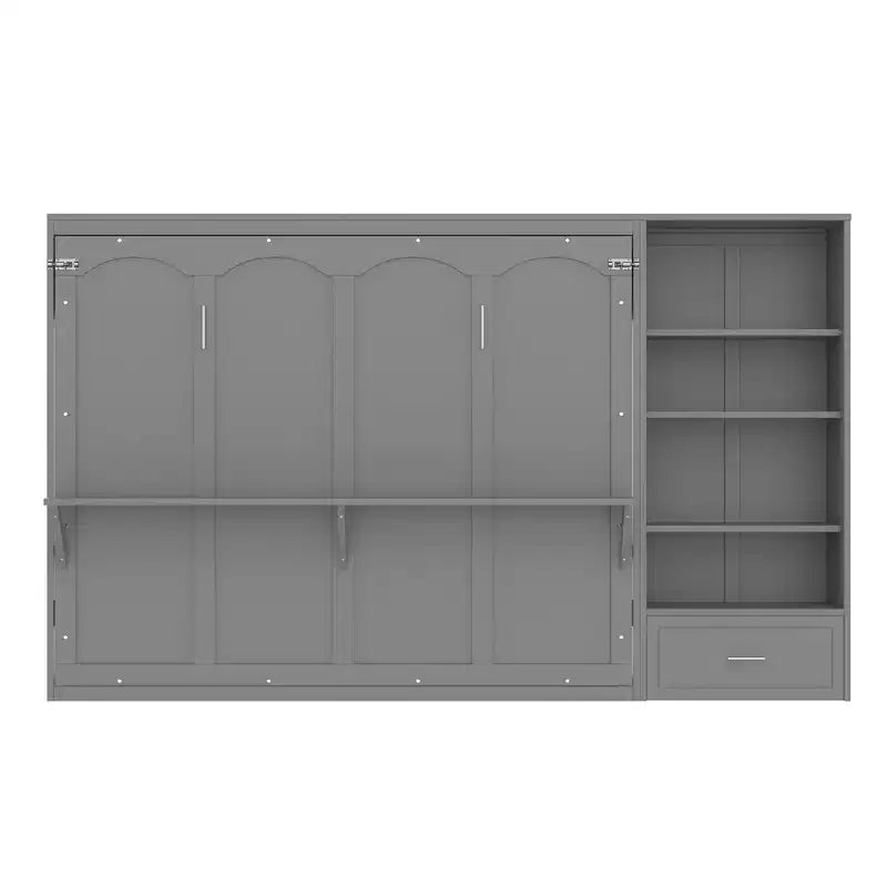 Queen Foldable Platform Bed & Murphy Bed with Height Adjustable Storage Compartments