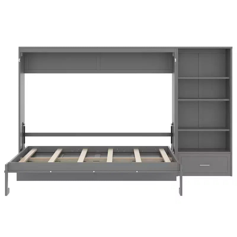 Queen Foldable Platform Bed & Murphy Bed with Height Adjustable Storage Compartments