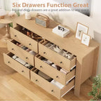 Natural Oak 6 Drawer Dresser for Bedroom, Modern Wide Dresser Organizer with Storage Drawers